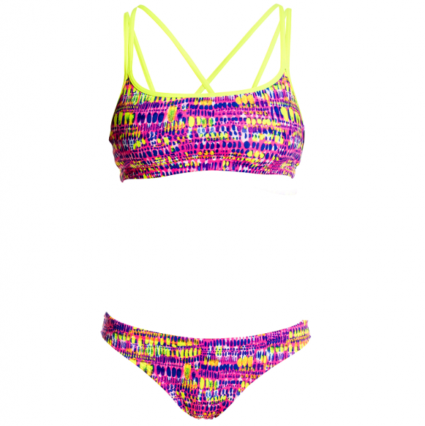 FUNKITA Dotty Dash Criss Cross Sports Купальник спортивный раздельный для бассейна